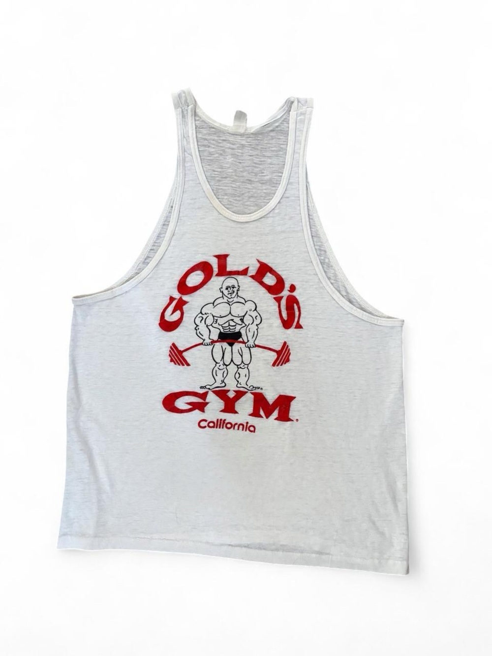 Vtg 80s Golds Gym California Stringer Tank Top White Single Stitch Muscle Joe